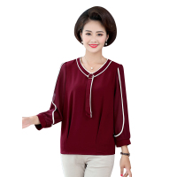 蓝旗(BLUEG)春秋季新款妈妈洋气长袖T恤中老年宽松舒适上衣