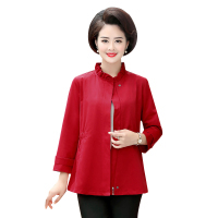 蓝旗(BLUEG)春秋季新款妈妈装休闲宽松短外套长袖气质风衣