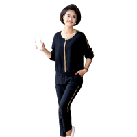 蓝旗(BLUEG)时尚洋气妈妈装长袖长裤两件套中老年春秋运动套装