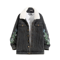 蓝旗X将起系列秋冬新款保暖翻领夹克男士个性刺绣龙牛仔外套