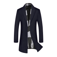 花花公子男士毛呢大衣商务休闲修身羊毛呢子外套中长款1721