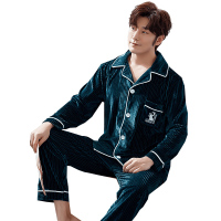 蓝旗 金丝绒抽条睡衣男士休闲套装春秋韩版长袖家居服两件套