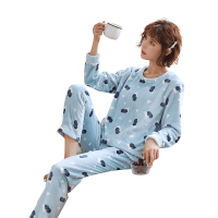 蓝旗 秋冬新款女士法兰绒睡衣长袖轻薄款家居服套装保暖套头菠萝睡衣