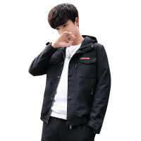 蓝旗(BLUEG)2019秋季新款男士夹克薄款连帽纯色百搭休闲青年外套