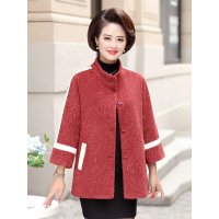 蓝旗(BLUEG) 中老年妈妈装2019新款秋季洋气短款毛呢外套气质呢子上衣