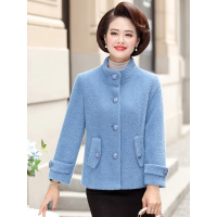 蓝旗(BLUEG) 2019新款妈妈装毛呢短款上衣外套中老年秋装上衣