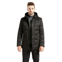 雪暖秋冬新款男士连帽大码加厚中青年黑色中长款羽绒服