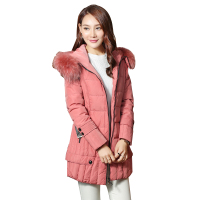 雪暖女士中长款时尚羽绒服保暖大毛领修身连帽冬装外套