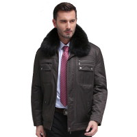 雪暖品牌秋冬新款大毛领中老年男士夹克羽绒服男短款中年爸爸装