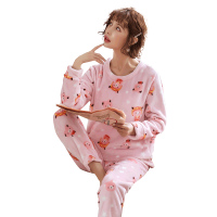 蓝旗秋冬新款女士法兰绒睡衣长袖家居服套装保暖圆领套头睡衣