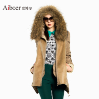 爱博尔新款爱博尔女外套大毛领羽绒服女中长款皮羽绒服BR97