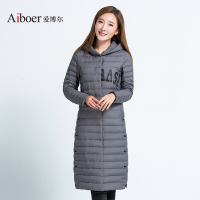 爱博尔反季轻薄秋羽绒女士修身带帽长款羽绒服B1765