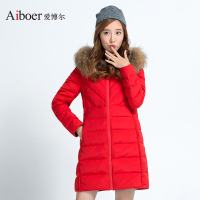 爱博尔反季新女士貉子毛领修身秋冬厚实羽绒服两面穿外套b1778