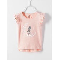 南极人(NanJiren)女童条纹T恤洋气半袖木耳边卡通印花薄款童装