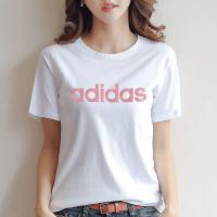 adidas阿迪达斯女运动跑步训练纯棉透气时尚小logo圆领短袖T恤 DW7943