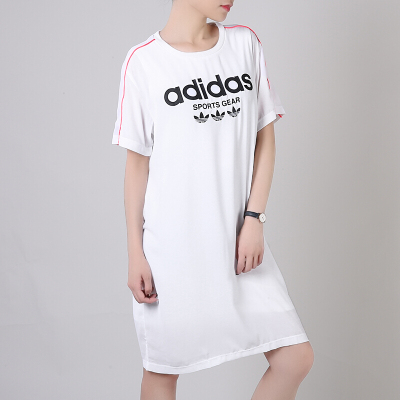 adidas阿迪达斯三叶女子长款休闲短袖T恤连衣裙 CZ8333
