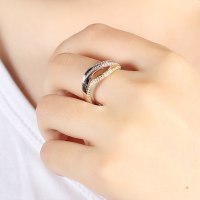 ELLE女士戒指 925银 红宝石 鎏金三色系列 个性简约指环礼物送恋人2002160