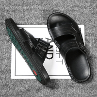 斯米尔夏季一字拖鞋男潮时尚室外凉拖外穿男士防滑软底真皮沙滩鞋