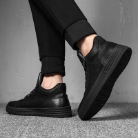 斯米尔(Simier)男鞋秋季潮鞋子男韩版潮流百搭黑色时尚英伦高邦真皮高帮板鞋嘻哈