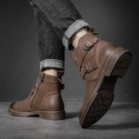 斯米尔(Simier)马丁靴男潮英伦风百搭青年时尚个性中帮男靴真皮男士靴子高帮短靴