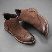 斯米尔(Simier)马丁靴男潮英伦风百搭韩版中帮靴子黑色青年切尔西靴男士真皮短靴