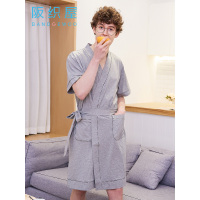 阪织屋睡袍男士一体衣睡衣春秋款棉质浴袍家居服短袖中长款