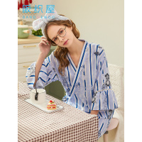 阪织屋睡衣女家居服春季款全棉荷叶边女士和服套装少女