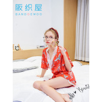 阪织屋情侣睡衣夏季套装日式印花和服睡衣女薄款仿真丝睡衣家居服