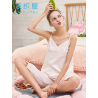 阪织屋真丝睡衣女薄款夏季吊带睡衣女性感两件套镂空桑蚕丝睡衣女