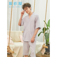 阪织屋睡衣男薄款春秋季外穿家居服全棉婴儿纱和服短裤两件套装男