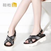 SHOEBOX/鞋柜夏款亮面交叉绑带凉鞋厚底松糕底中跟女鞋1116303301