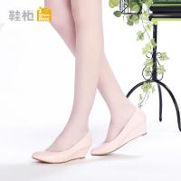 shoebox/鞋柜春新款甜美尖头中跟单鞋休闲坡跟女鞋