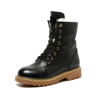 马克华菲真皮女靴休闲短靴2020新款欧美风高帮系带粗跟马丁靴女