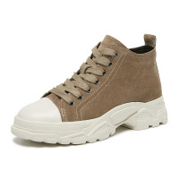 马克华菲女鞋2018秋冬磨砂牛皮松糕厚底系带欧美风马丁靴百搭中帮短靴女