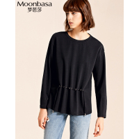 Moonbasa/梦芭莎 时尚休闲圆领前胸气眼抽绳落肩长袖套头小衫