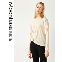 Moonbasa/梦芭莎 欧美简约休闲女装合体宽松落肩结构褶V领长袖T恤