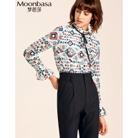 Moonbasa/梦芭莎 时尚浪漫的荷包袖植绒带印花小衫