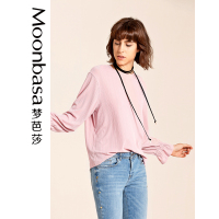 Moonbasa/梦芭莎 欧美时尚宽松款橡筋荷叶边袖口圆领打底T恤