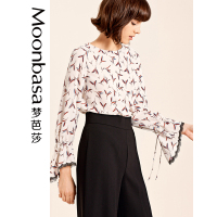 Moonbasa/梦芭莎 优雅时尚印花绑带立体蝴蝶结喇叭袖百搭小衫