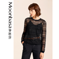 Moonbasa/梦芭莎 时尚圆领蕾丝拼接罗纹两件套套头衫