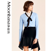 Moonbasa/梦芭莎 时尚女人针织V领蝴蝶结喇叭长袖套头小衫