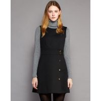 Moonbasa/梦芭莎 OL名媛风纽扣装饰肌理料收腰无袖A摆连衣裙