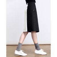 Moonbasa/梦芭莎 欧美休闲女装A性皮料拼接时尚高街撞色半裙