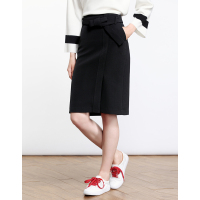 Moonbasa/梦芭莎 欧美时尚高腰蝴蝶结腰带百搭开叉长半裙