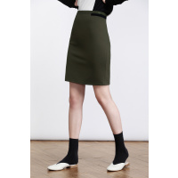 Moonbasa/梦芭莎 简约摩登时尚撞色罗纹腰头三角线迹装饰H型针织半裙