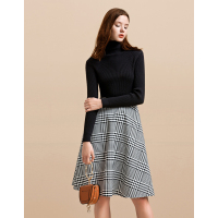 Moonbasa/梦芭莎 时尚优雅不规则几何组合黑白格子伞摆半裙