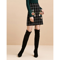 Moonbasa/梦芭莎 简洁大格子定制刺绣百搭小A裙