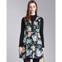 Moonbasa/梦芭莎 优雅时尚定制欧根纱复合针织拼接精致花边收腰A摆无袖经典连衣裙