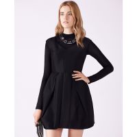 Moonbasa/梦芭莎 优雅时尚欧美光泽感面料深V领收腰X型对褶无袖礼服式连衣裙