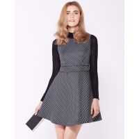 Moonbasa/梦芭莎 优雅浪漫波点撞色织带后背V型经典收腰A摆无袖连衣裙